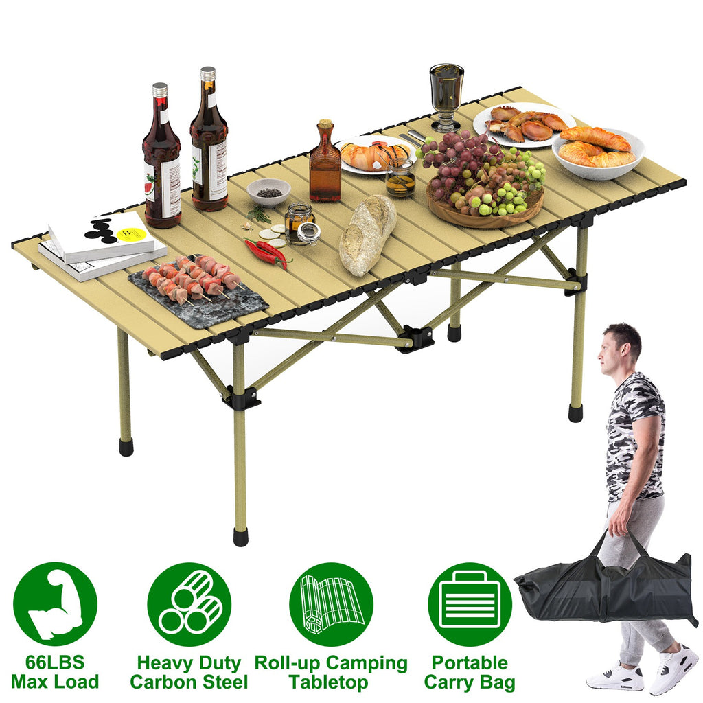 1Pc S Or L Size Options Folding Camping Table Portable Lightweight Carbon Steel Roll-up Picnic BBQ Desk With Carry Bag Heavy Duty For Outdoor Beach Backyard Party Patio Camping Hiking BBQ Picnic