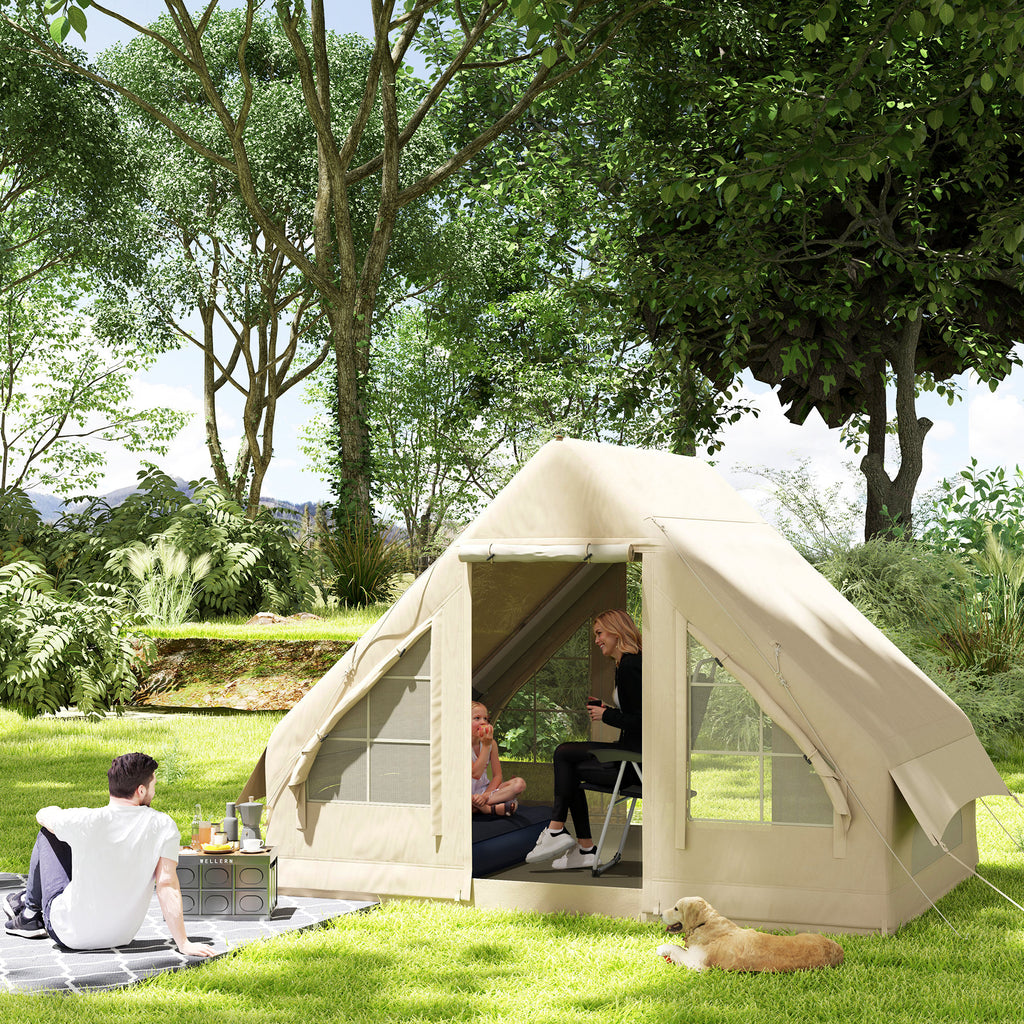Inflatable Camping Tent With Hand Pump, 4 Season Blow Up Tent, Waterproof And Windproof With Mesh Windows And Doors