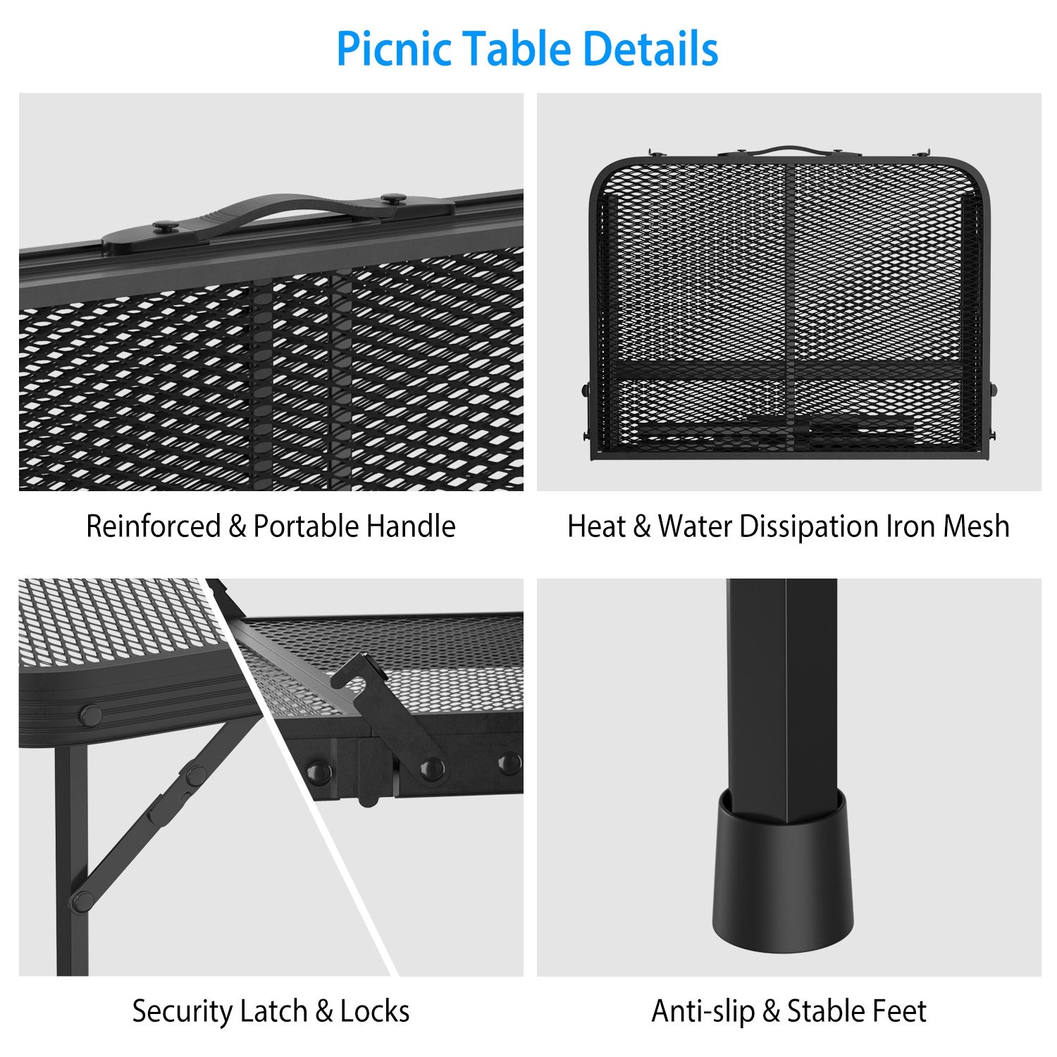 1Pc Foldable Camping Table Collapsible Picnic Aluminum Alloy Grill Stand 88LBS Max Load Height Adjustable BBQ Table