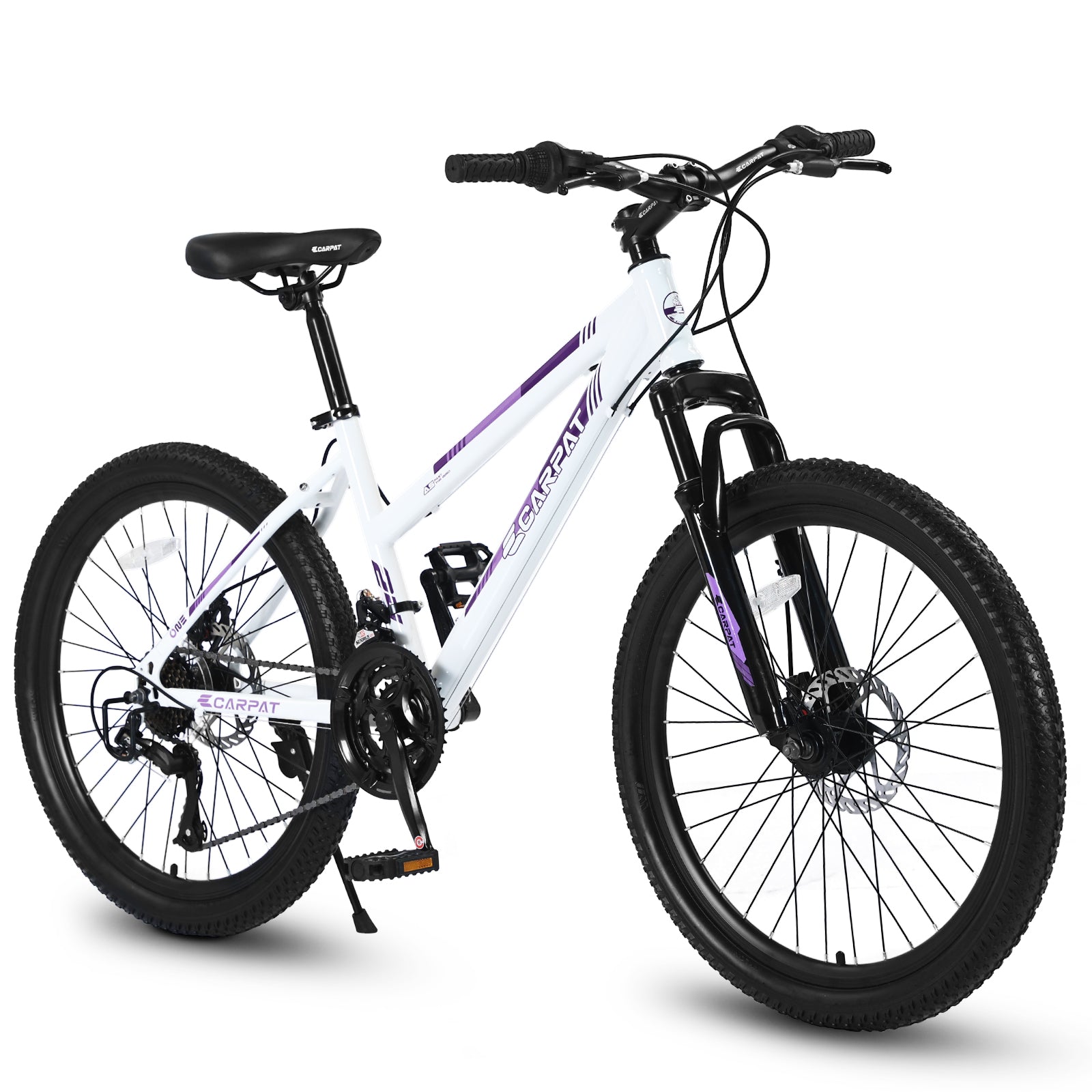 S24103  24 Inch Mountain Bike For Teenagers Girls Women, Shimano 21 Speeds With Dual Disc Brakes And 100mm Front Suspension, White-Pink