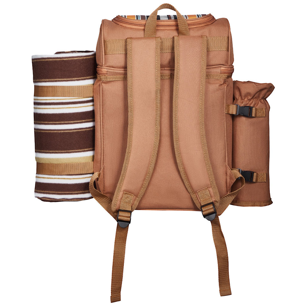 Beach Picnic Backpack Bag For 4 Person With Cooler Compartment Brown