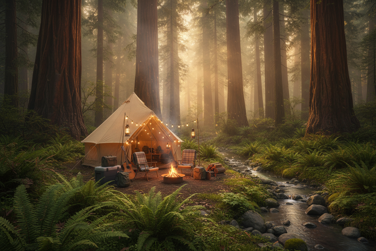 can we create a camping dream site using the redwood forest