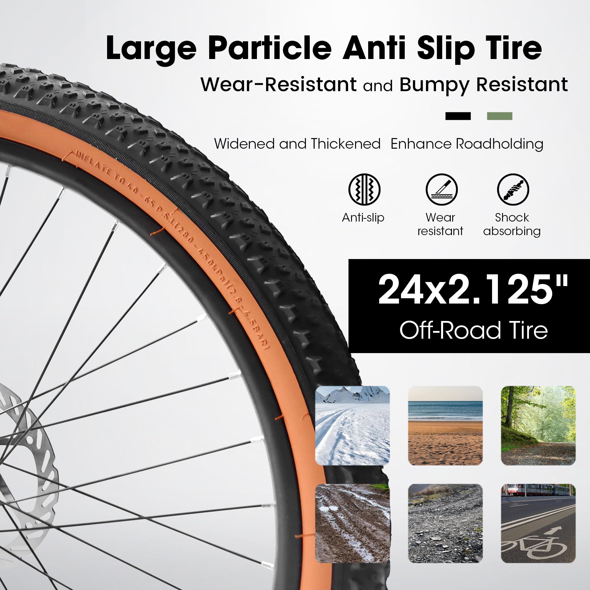 A24301 24 Inch Mountain Bike For Teenagers, High Carbon Steel Frame, Disc Brakes, Durable Design, Brown Edge Tires, Ideal For School Commuting