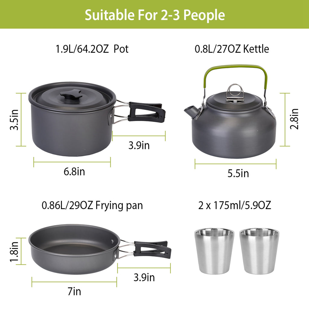 12Pcs Camping Cookware Set Aluminum Pot Pan Kettle Cup Fork Spoon Knife With Storage Bags For Hiking Picnic Outdoor