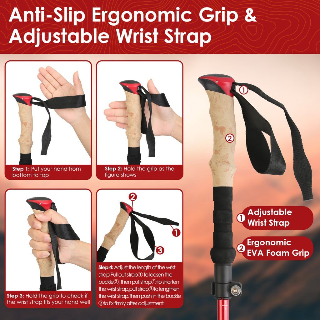 2Pcs Walking Sticks Collapsible Hiking Poles Folding Aluminum Trekking Poles Adjustable Hiking Sticks With EVA Foam Grips For Backpacking Hiking Mountain Climbing