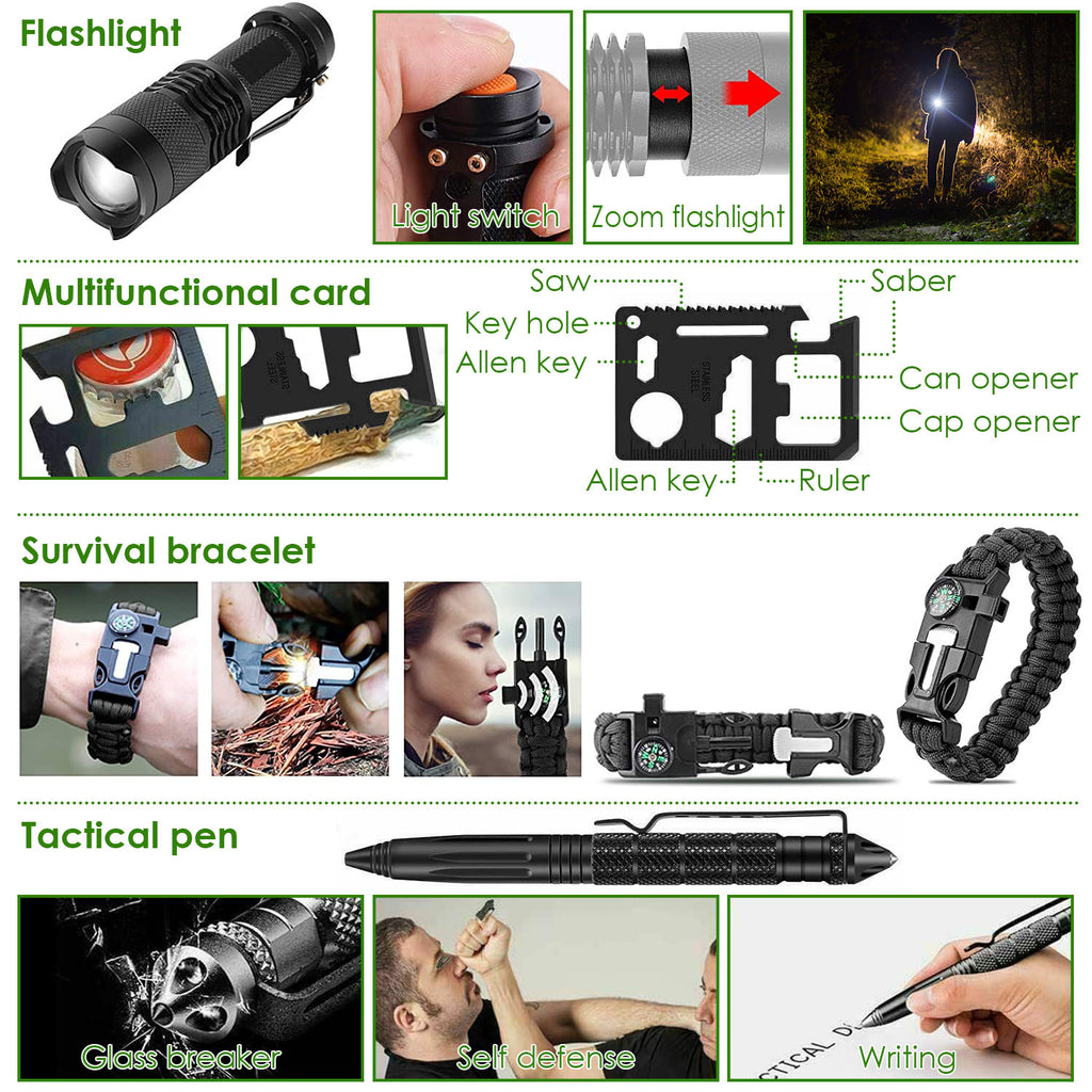 47Pcs Emergency Survival Kit Survival EDC Gear Equipment Tool First Aid Supplies Kit Tools With Pouch For Hiking Hunting Disaster Camping Adventure