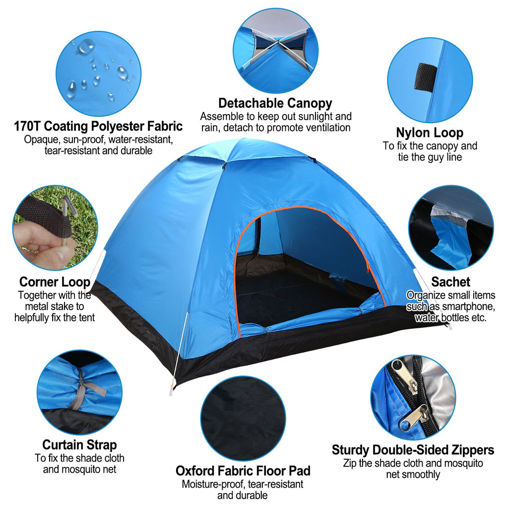 1Pc 4 Persons Camping Waterproof Tent Instant Setup Tent With Mosquito Net Doors Carrying Bag Folding 4 Seasons For Hiking Climbing Adventure Fishing