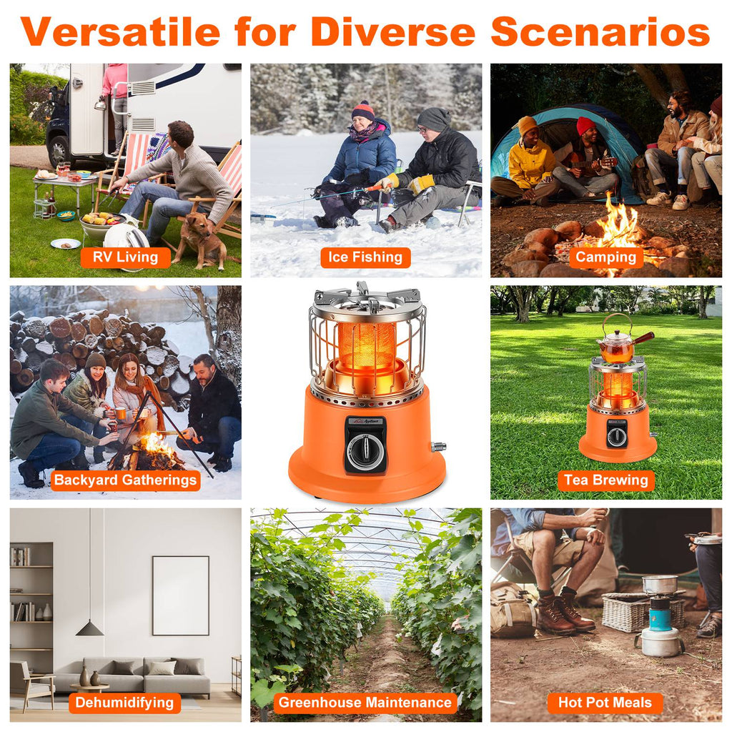 3000W 2 In 1 Portable Propane Heater Stove Portable Propane Heater Outdoor Gas Stove With Pot Stand Gas Pipe For Camping Ice Fishing Patio RV