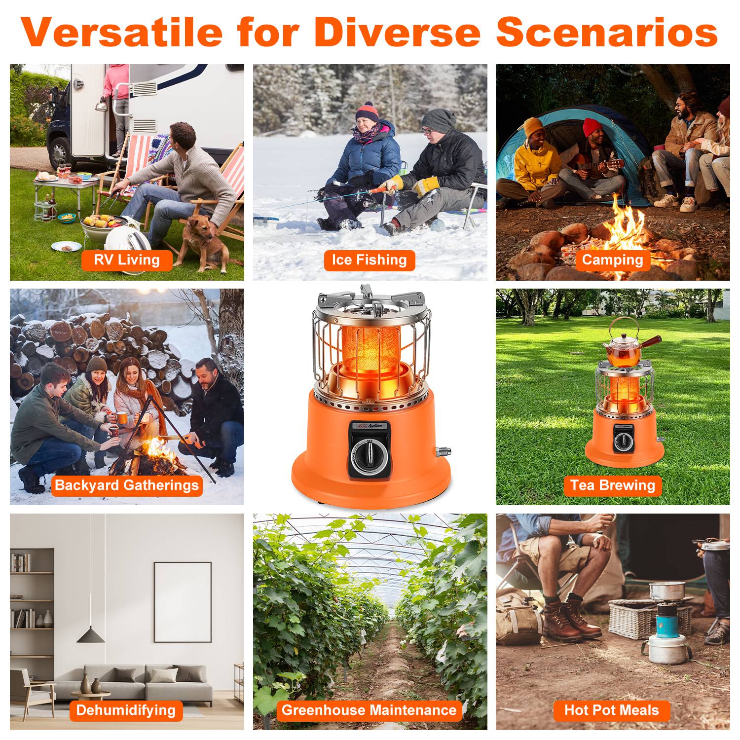 3000W 2 In 1 Portable Propane Heater Stove Portable Propane Heater Outdoor Gas Stove With Pot Stand Gas Pipe For Camping Ice Fishing Patio RV