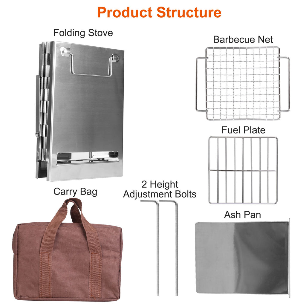 1Pc Portable Backpacking Stove For Camping Hiking Picnic BBQ Outdoor Cooker Folding Travel Charcoal Stove With Handle Carry Bag 2 Bolts