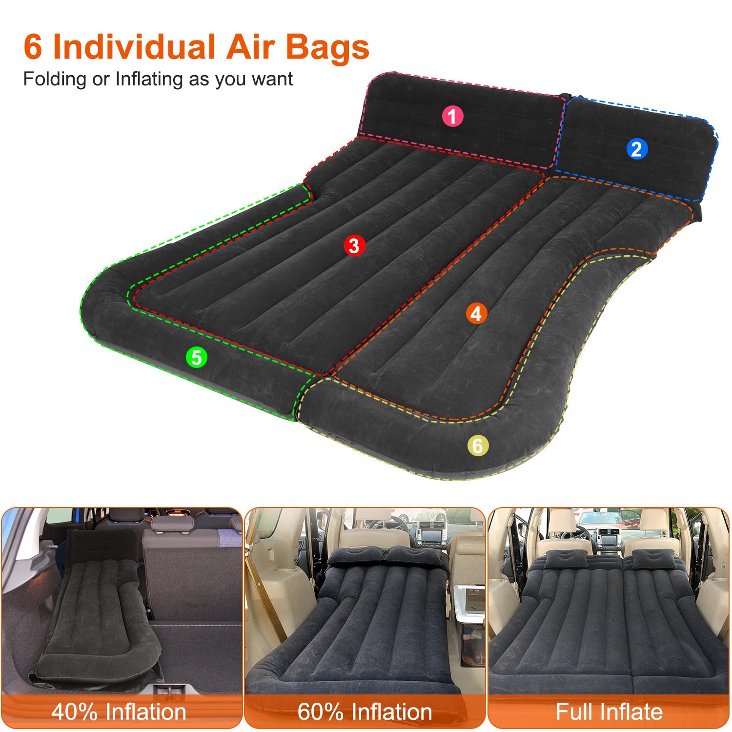 1Set Inflatable SUV Air Mattress Thickened Camping Bed Cushion With Pillow Storage Bag PVC Flocked Car Bed For Home Car Travel Camping