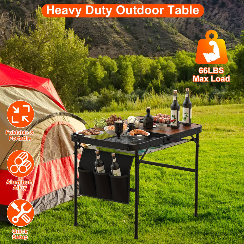 1Pc 35.43x23.62x26in Foldable Camping Table Collapsible Picnic Aluminum Alloy Grill Stand 66LBS Max Load Height Adjustable BBQ Table With Adjustable Height Storage Net