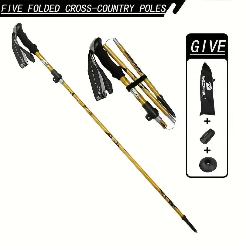 5-Section Collapsible Hiking Poles - Lightweight Trekking Poles With Secure External Lock, Adjustable Length, Sturdy - Ergonomic EVA Grip For Mountain Climbing, Camping, Trail Hiking - Perfect Gift Fo