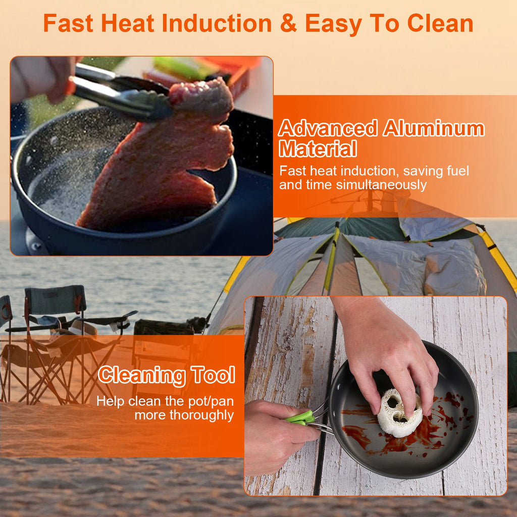 16Pcs Camping Cooking Ware Set Camping Stove Cookware Kit Aluminum Pot Pan Kettle Set With Bowls Knife Fork Spoon Carabiner Spatula Cutting Board For Hiking Picnic Outdoor