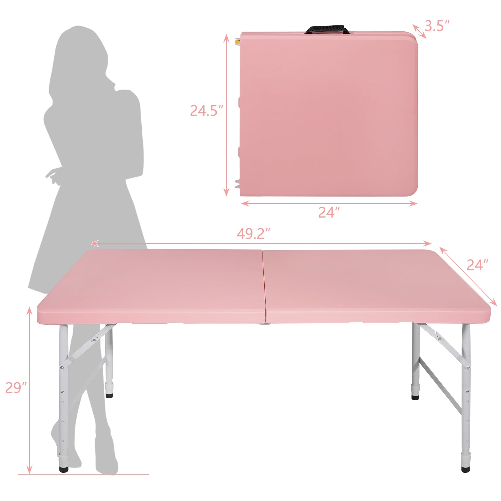 4ft Pink Portable Folding Table Indoor&Outdoor Maximum Weight 135KG Foldable Table For Camping